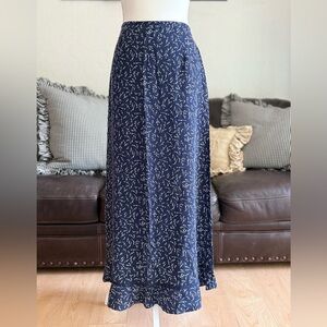 Liz Claiborne Vintage‎ Boho Prairie Floral Navy & White Maxi Skirt Size 8